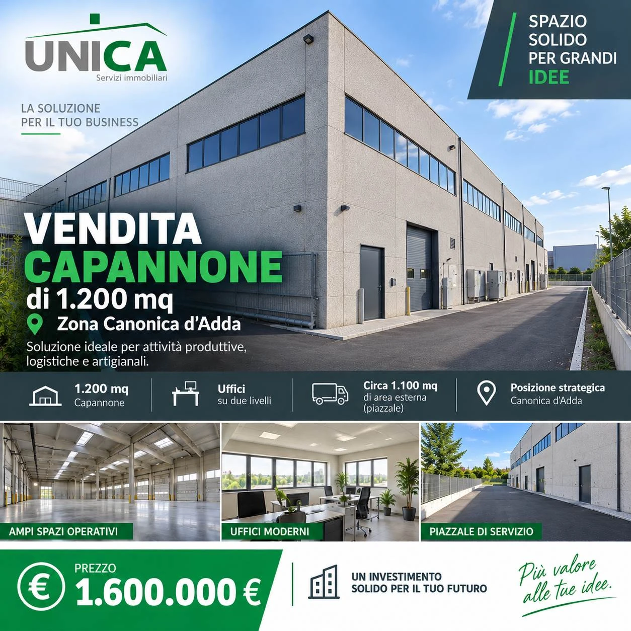 Capannone di 1200 mq oltre 1.100 mq esterni
